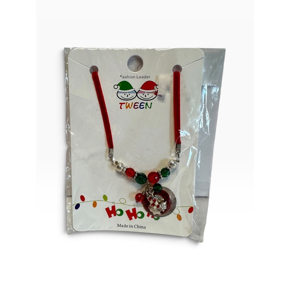 Fashion Leader Tween Christmas Necklace Girls OS Red NEW Velvet Candy Cane Charm